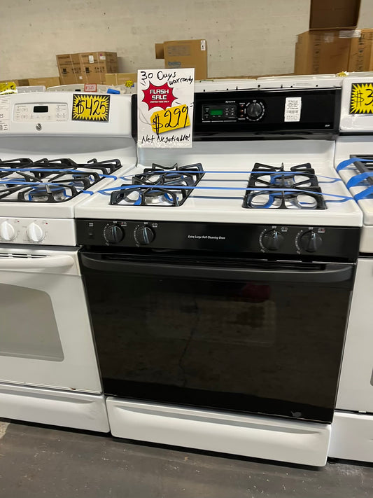 GE Spectra gas range 4 burner broil self clean in black & white 30" #CR810NB