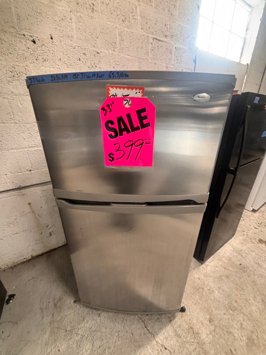 >Special🎈Whirlpool 33” Top freezer fridge in stainless steel color                 used-refurbished #RFZA213B