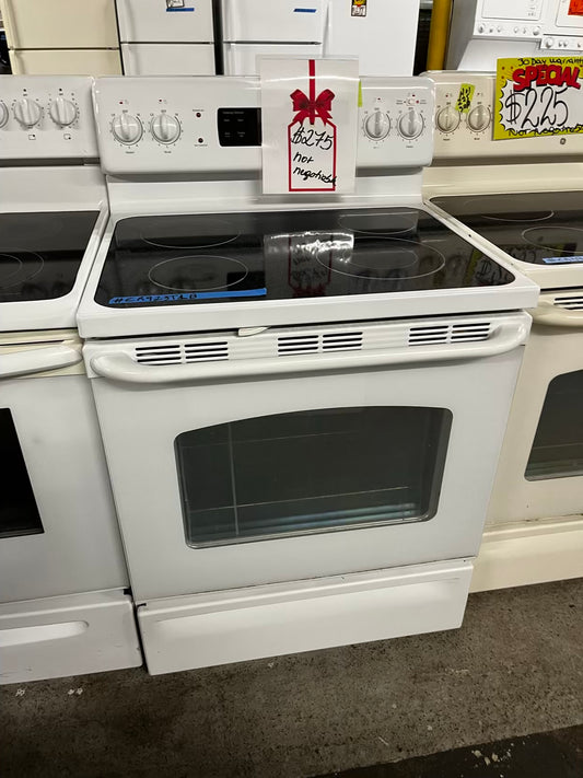 🎄Holiday Sale 🎁GE glass top electric range 220v 4 burner Refurbished bake Broil hi/lo in white 30" #ER923T1B