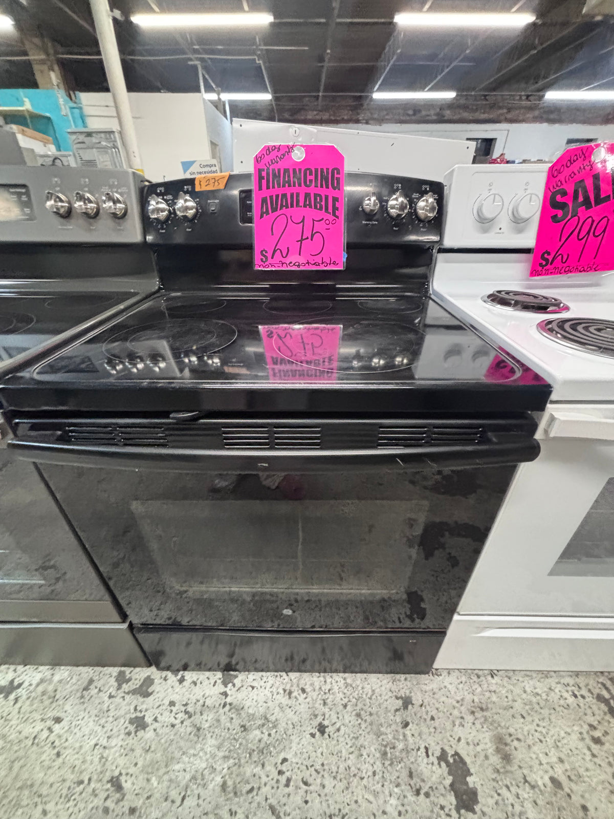 }sale🎈GE black electric 220v glass top range 5 burners bake Broil roast self clean black color 30" used-Refurbished working 💯with warranty  #BGE41B