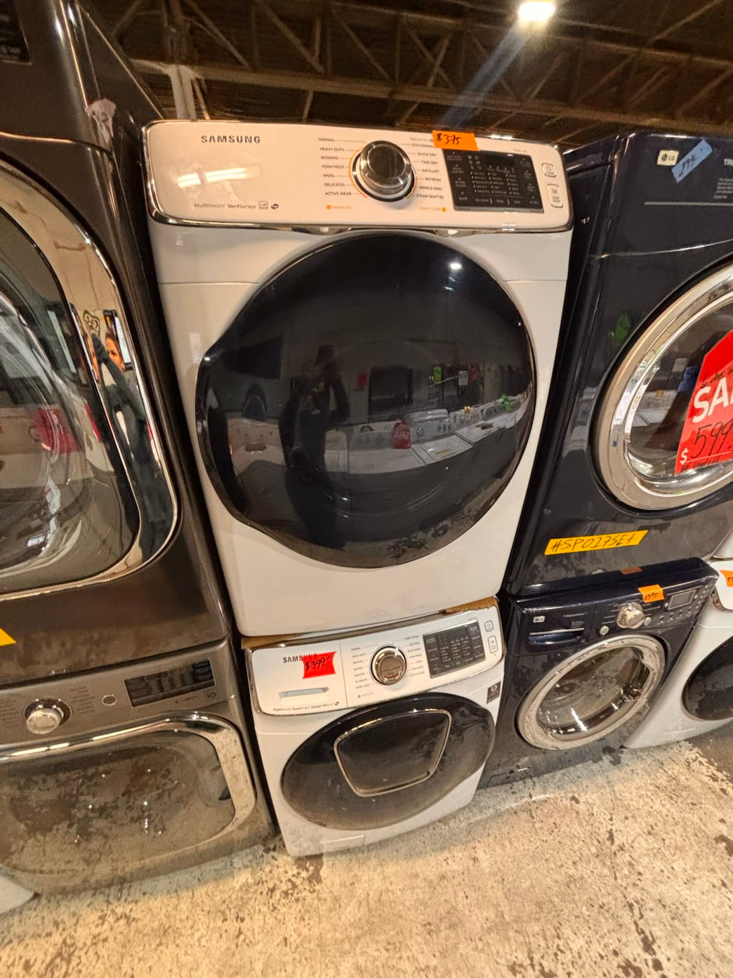 }} Samsung add-wash washer large capacity& electric dryer steam set front load stackable or side by side white  27” in used-Refurbished working 💯 with warranty  #SFH375ET