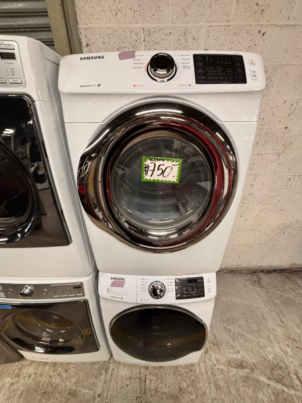 > Samsung washer 4.5 cu ft & dryer 7.5 cu ft set electric 220v front load stackable or side by side - sensor dry He white color  #WD3BLSET