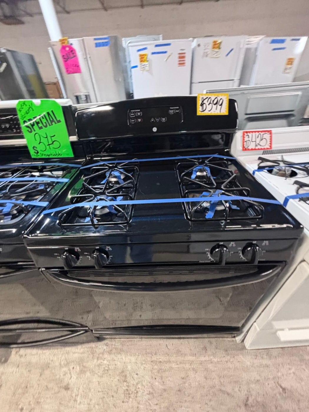} GE black Gas range 4 burner bake broil self clean working 💯  with warranty ,used-Refurbished 30” #GGB616B