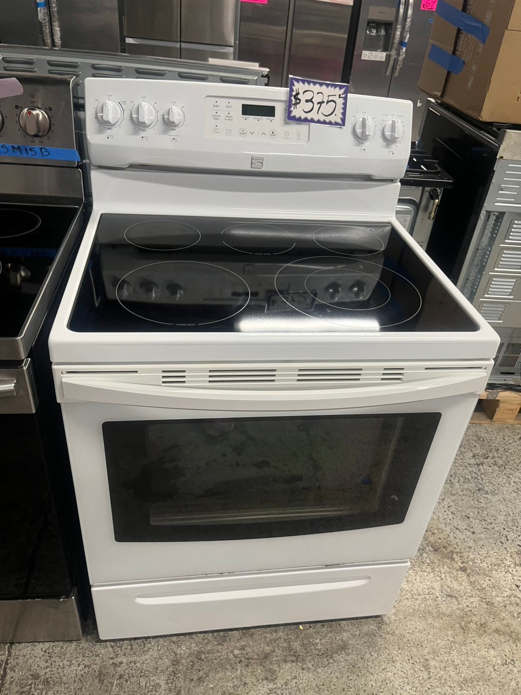 =Kenmore Convection oven Glass Top electric stove white bake broil 5 burner Self clean 30” white Refurbished #ELRA47B