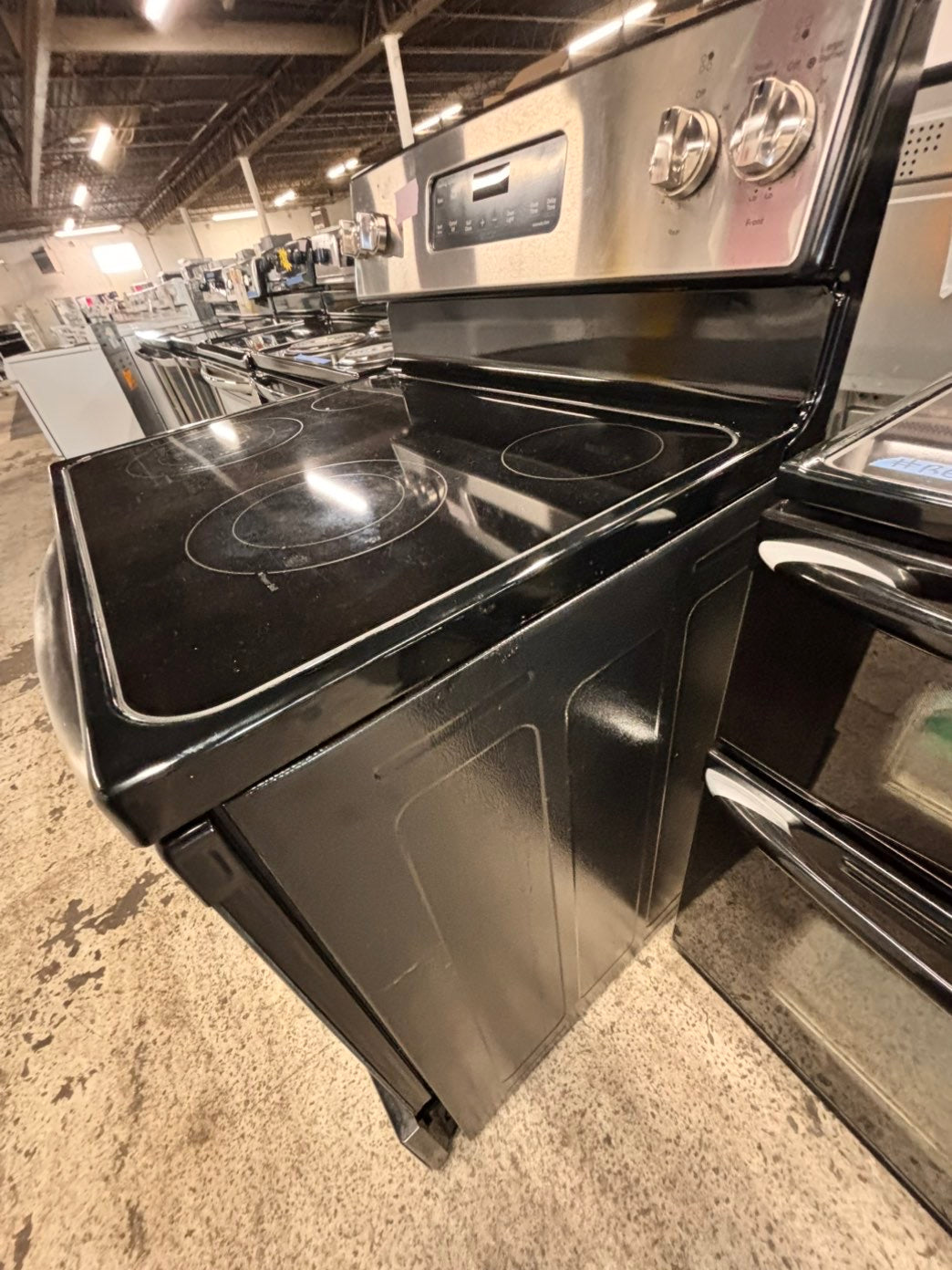 >🎈SALE🔥GE Glass Top electric stove  bake /broil,Self clean 30” 4 burner ,stainless steel color,     used-Refurbished   #EEFZA9B