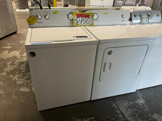 - Amana electric washer & dryer 220v set top load side by side #TWAM377WL