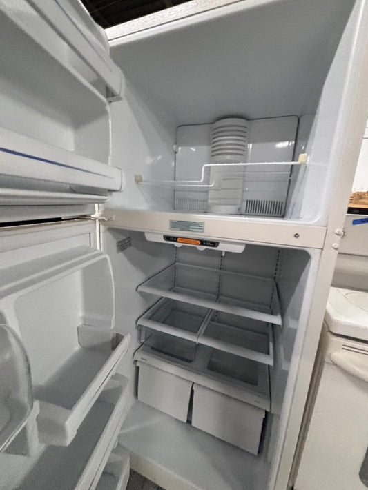 >2pc. Combo same brand GE 30”  with iced maker top freezer refrigerator in  off white & electric stove -used refurbished 30’ #RF6D4B
