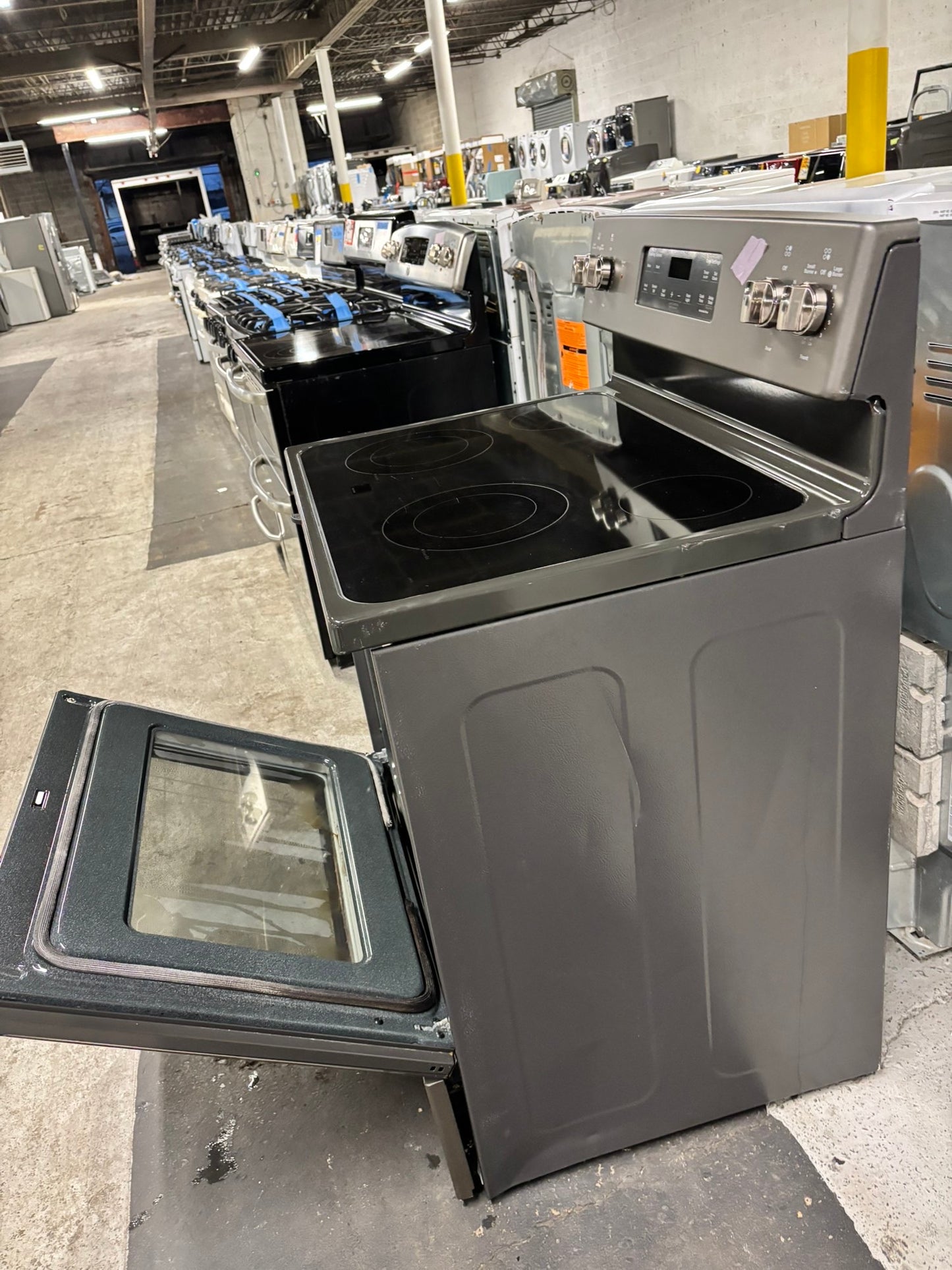 🎉 BLACK FRIDAY ⚡️ GE slate glass top electric range 220v 5 burner warm zone Refurbished stainless steel bake Broil self clean fast boil 30" #RE8941B-TS