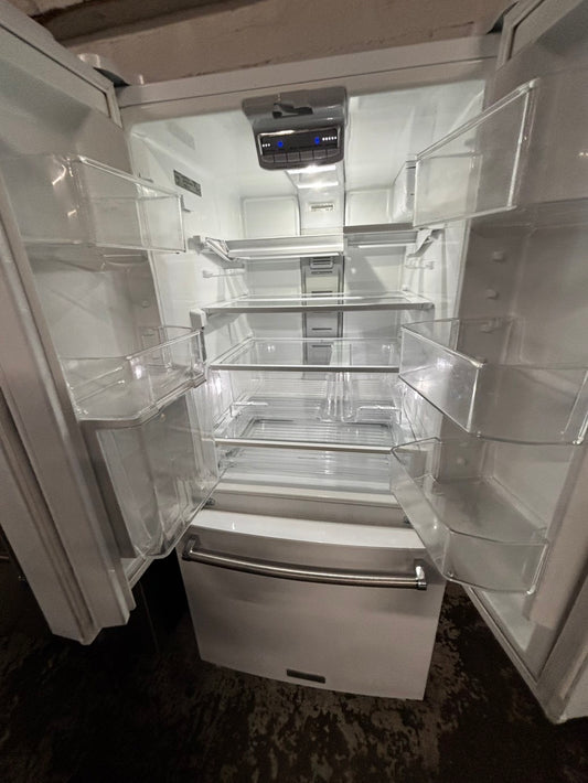 - KitchenIAd 30” wide French door Refrigerator white  steel W/ice maker & water inside Used Refurbished #RFKW550L