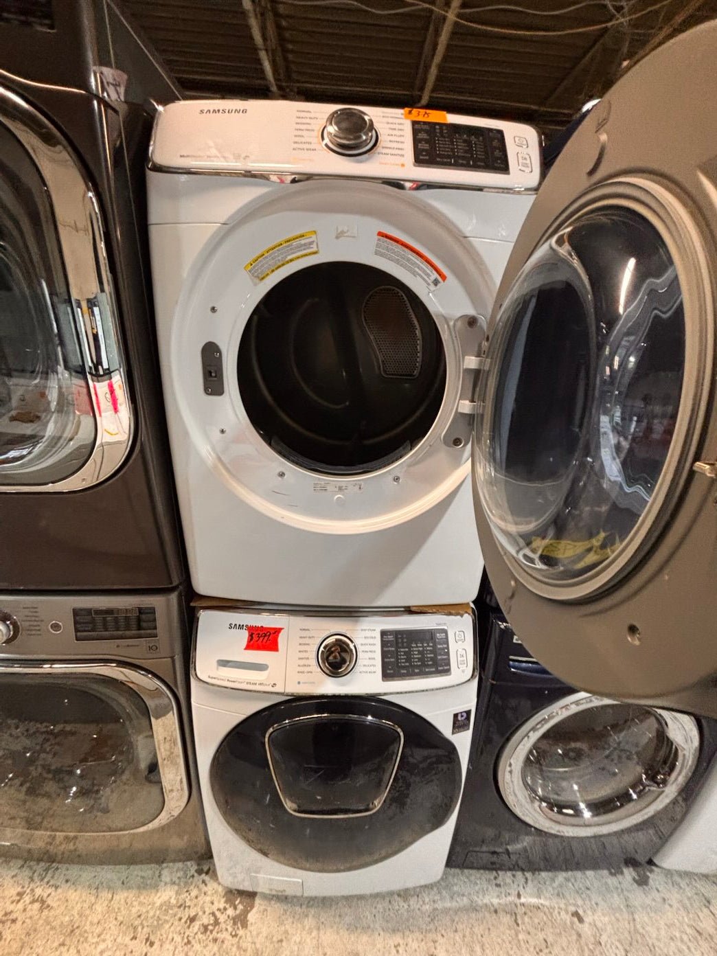 }} Samsung add-wash washer large capacity& electric dryer steam set front load stackable or side by side white  27” in used-Refurbished working 💯 with warranty  #SFH375ET