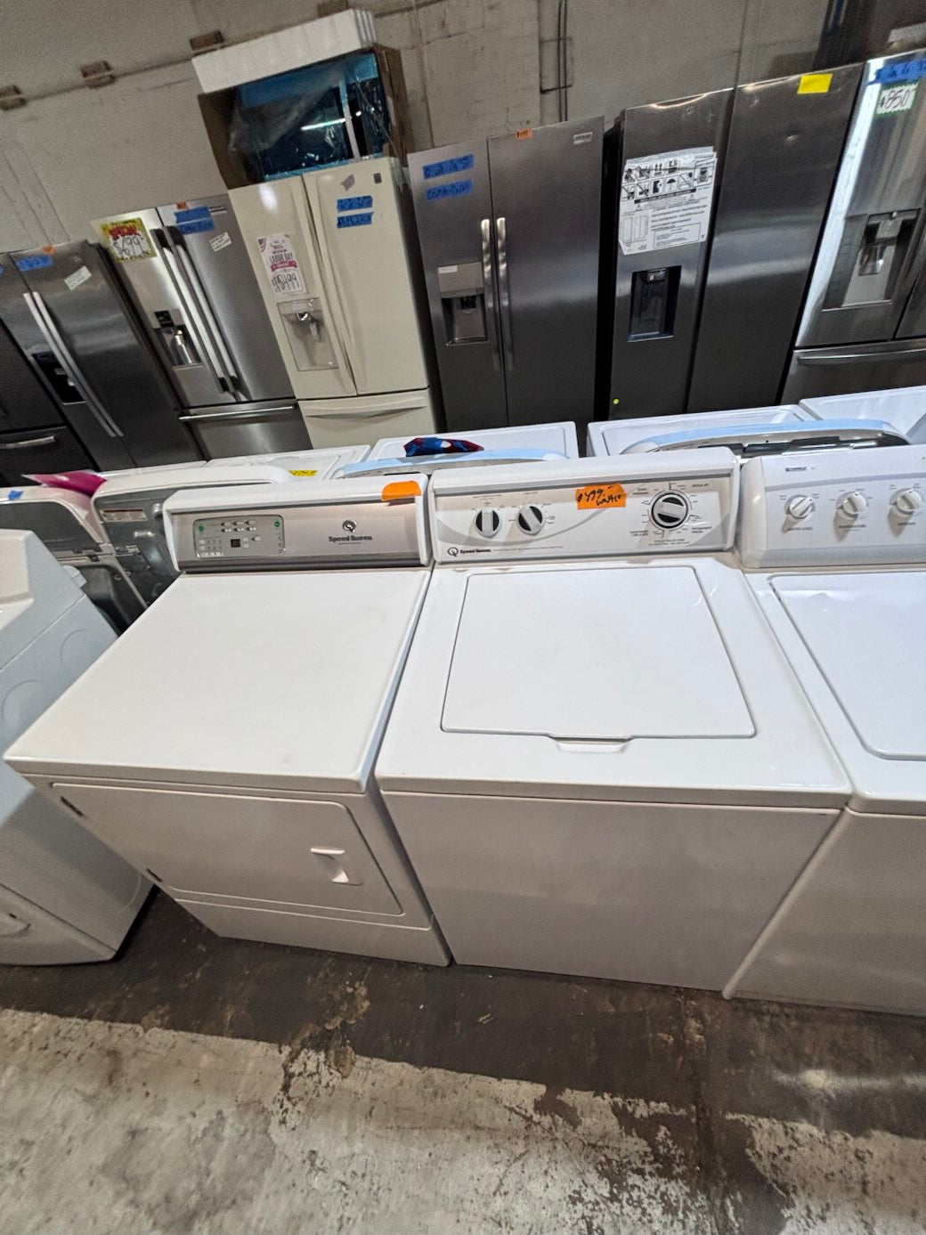 }speed queen top load washer large capacity with agitator & electric dryer 220v  set top load side by side used, refurbished      #SZA6TOB
