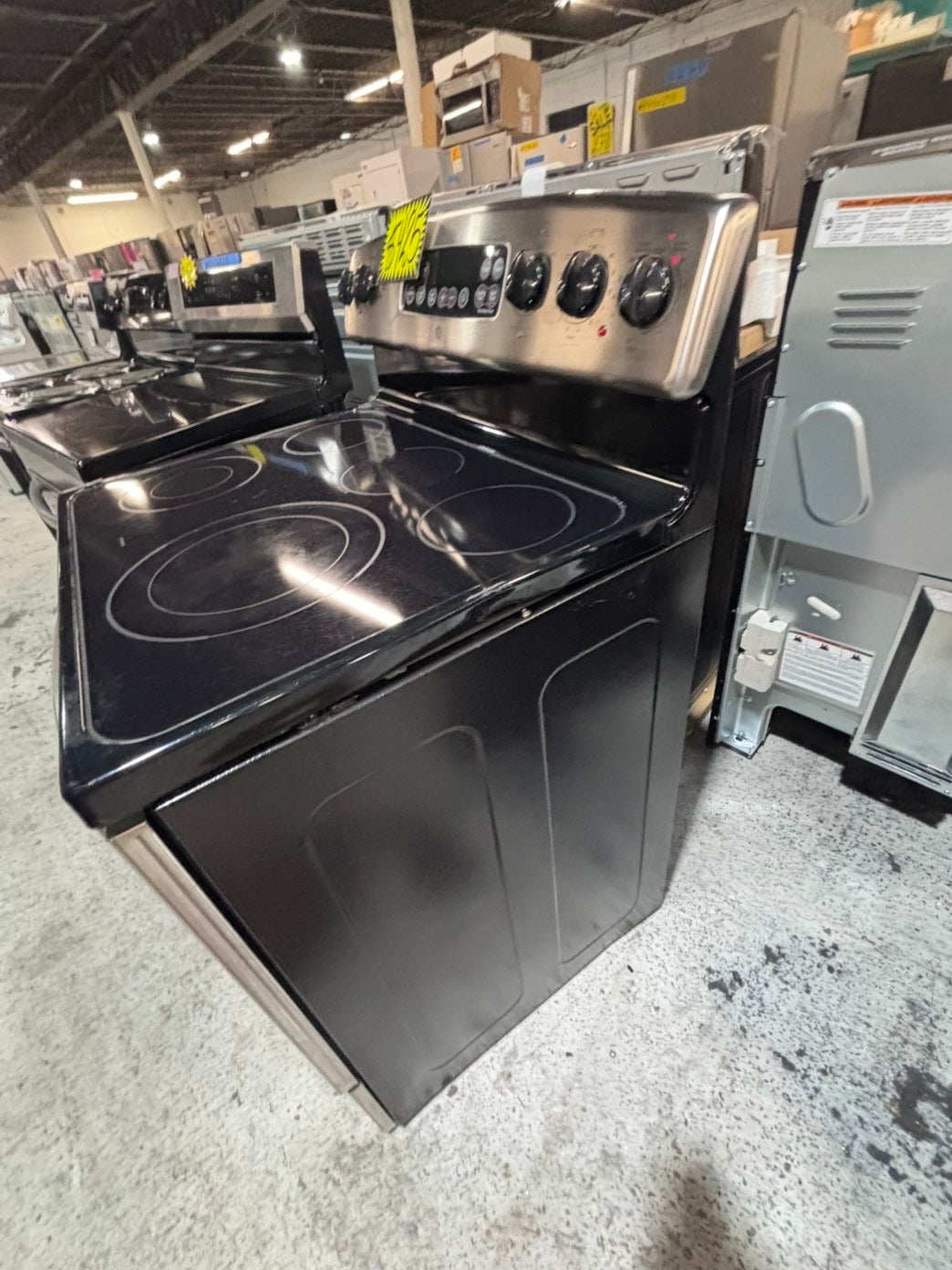 >*GE  electric 220v glass top range 4 burner  bake Broil roast self clean stainless steel 30" Refurbished #EZ77S3B