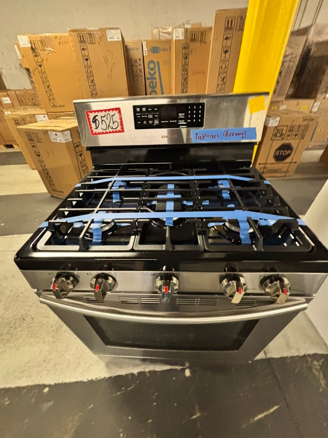-Samsung gas range 5 burner convection oven roast bake /broil self clean stainless steel  30" used -refurbished       Item number#GR237TNB