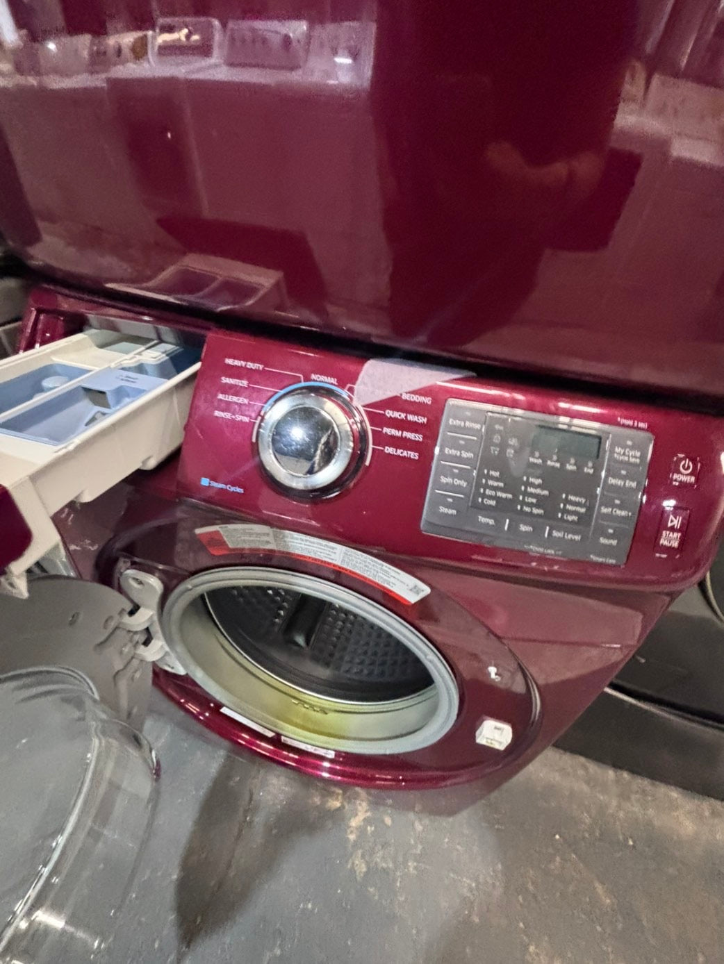 >*Samsung steam ENERGY STAR washer 4.5 cu ft & dryer 7.5 cu ft set electric steam 220v front load stackable or side by side - sensor dry ,burgundy color #BGCPL2SET