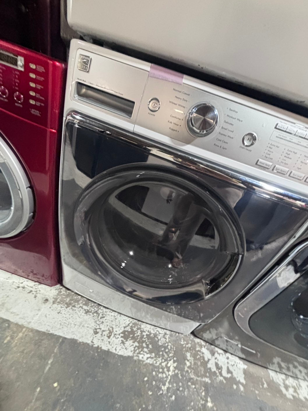 >*special🔥used great condition 29”refurbished kenmore washer & dryer set white color ,electric front load jumbo size stackable or side by side stainless steel drum 29" #WKM5S9B