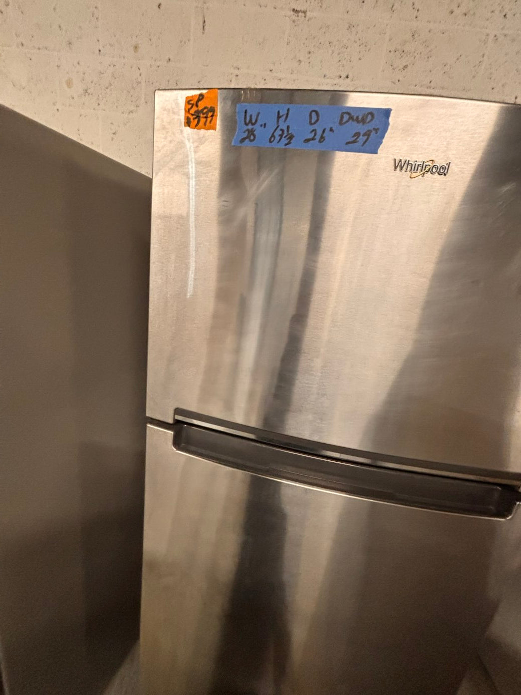 }}special 🔥28” whirlpool top freezer fridge stainless steel  used-refurbished working 💯  with warranty #FTW66ZB