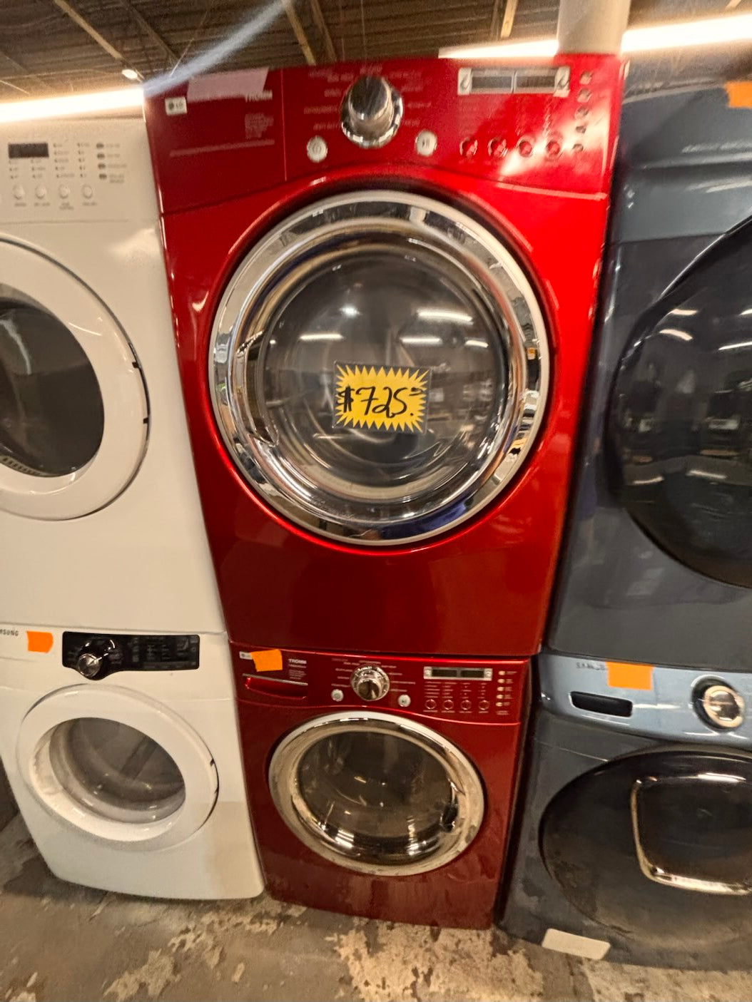 } } LG washer & dryer set large capacity,electric 220v front load stackable or side by side - sensor dry , working 💯 with warranty ! in red color used,refurbished #LGRR74SET