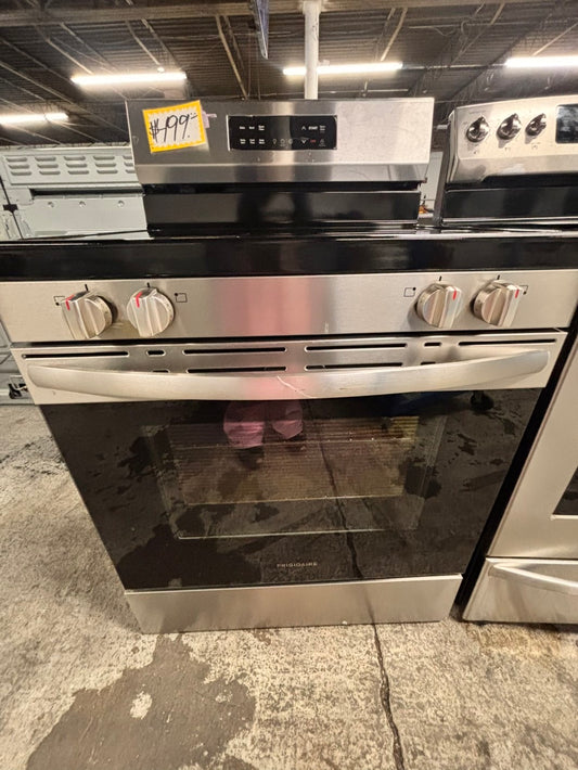 >like new Frigidaire glass top electric range 220v 5 burner stainless steel warm zone bake broil used-Refurbished fast boil 30" #ELP45B