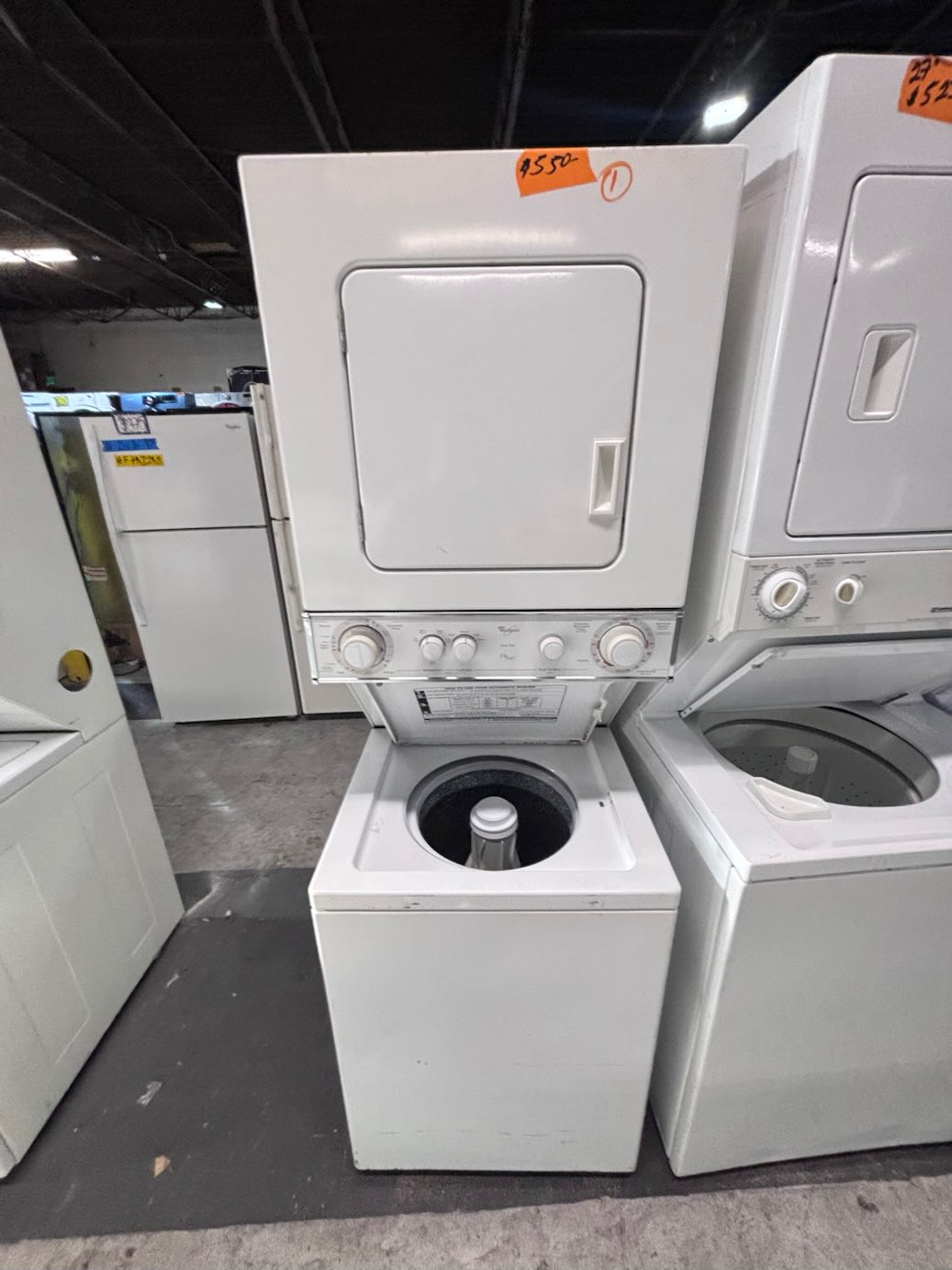 }Whirlpool stacked laundry center Electric 220v washer & dryer set used -in  white 24" #LCWY77B
