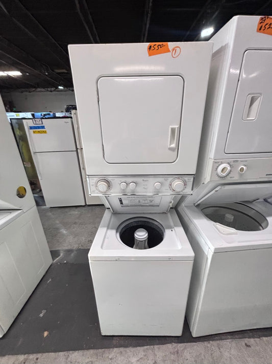 }Whirlpool stacked laundry center Electric 220v washer & dryer set used -in  white 24" #LCWY77B