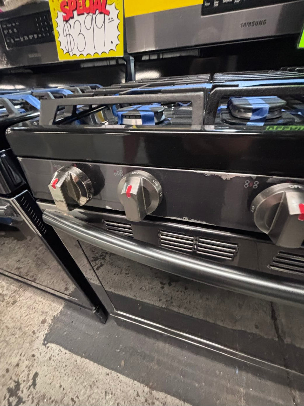 }sale🎈🔥samsung Gas range 5 burner convection oven bake ,broil Hi/Lo self clean in black stainless steel working 💯 with warranty ,used-Refurbished 30” #SB2006B