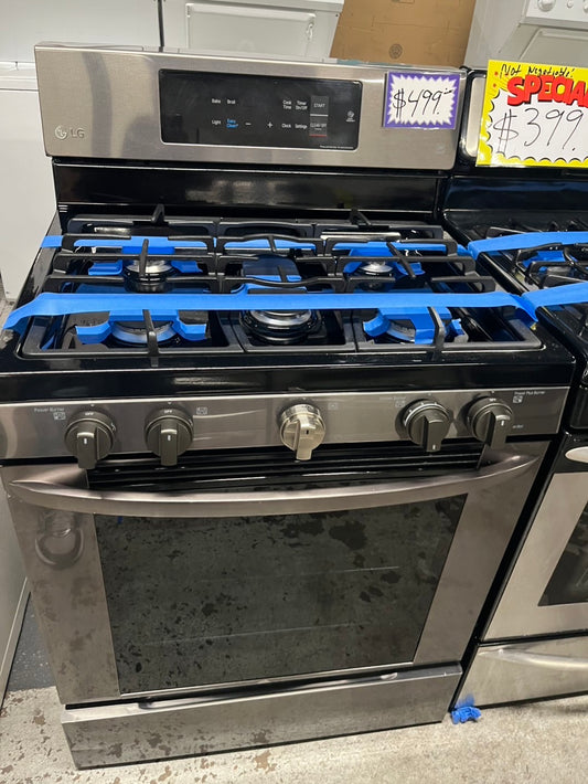 - LG gas range Black stainless steel 5 burner  bake broil self clean 30" #GR122B