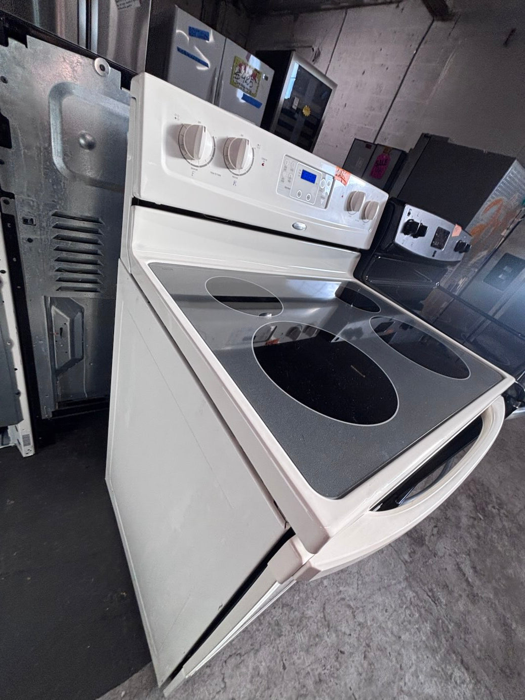 }sale🔥Whirlpool off white electric 220v glass top range 4 burners bake Broil roast auto clean 30" used-Refurbished #ESW71B