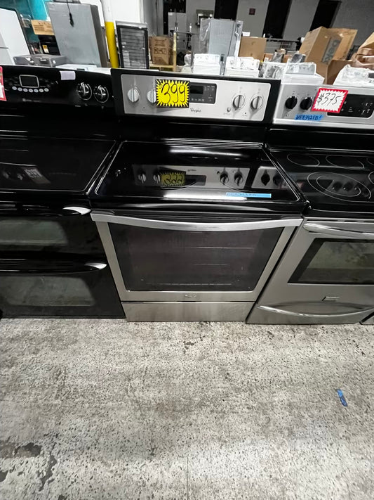 Whirlpool glass top electric range 220v 5 burner warm zone Refurbished stainless steel bake Broil  self clean 30" #ER711FB