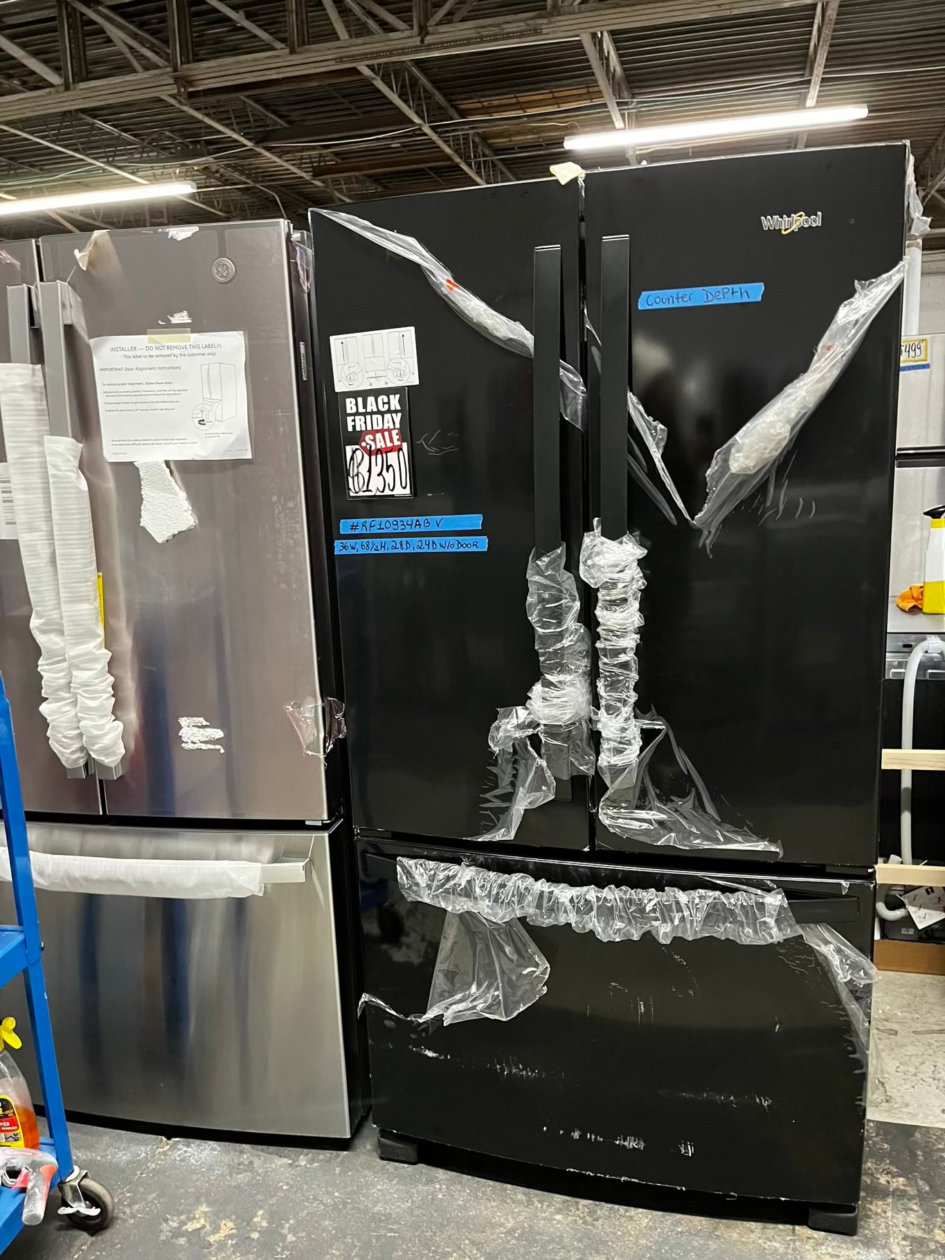 ~ ⚡️ Black Friday 🎉 Open Box 📦 scratch & Dent 36 in. 20 cu. ft. Counter Depth French Door Bottom Mount Refrigerator in Black with Elevated Deli Drawer Stock number #RF10934AB