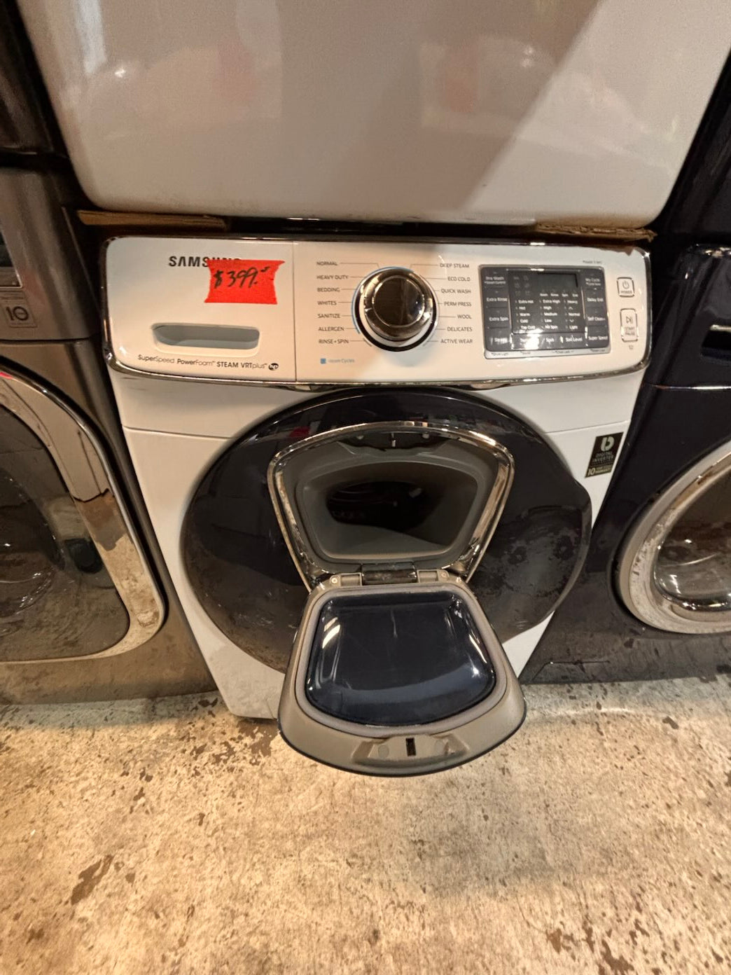 }} Samsung add-wash washer large capacity& electric dryer steam set front load stackable or side by side white  27” in used-Refurbished working 💯 with warranty  #SFH375ET