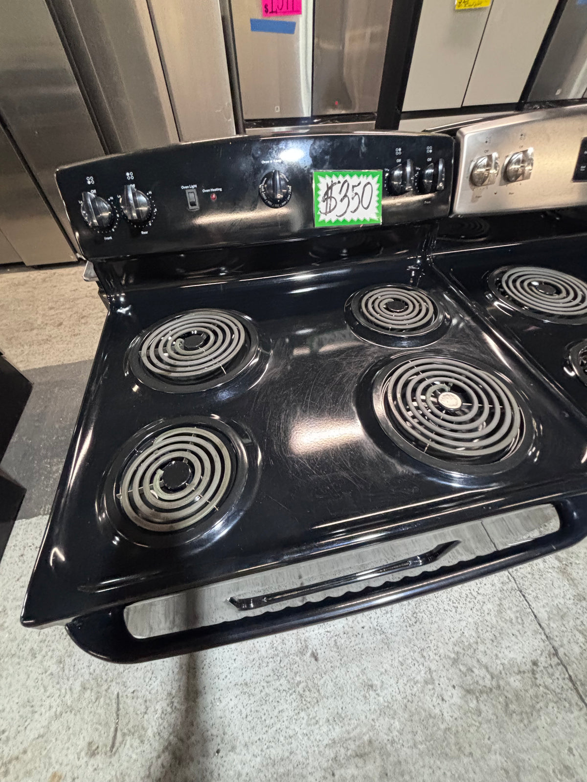 }GE black electric coil top range coil 220v bake /Broil 4 burner used-Refurbished  great condition 30" #GN4QE4B