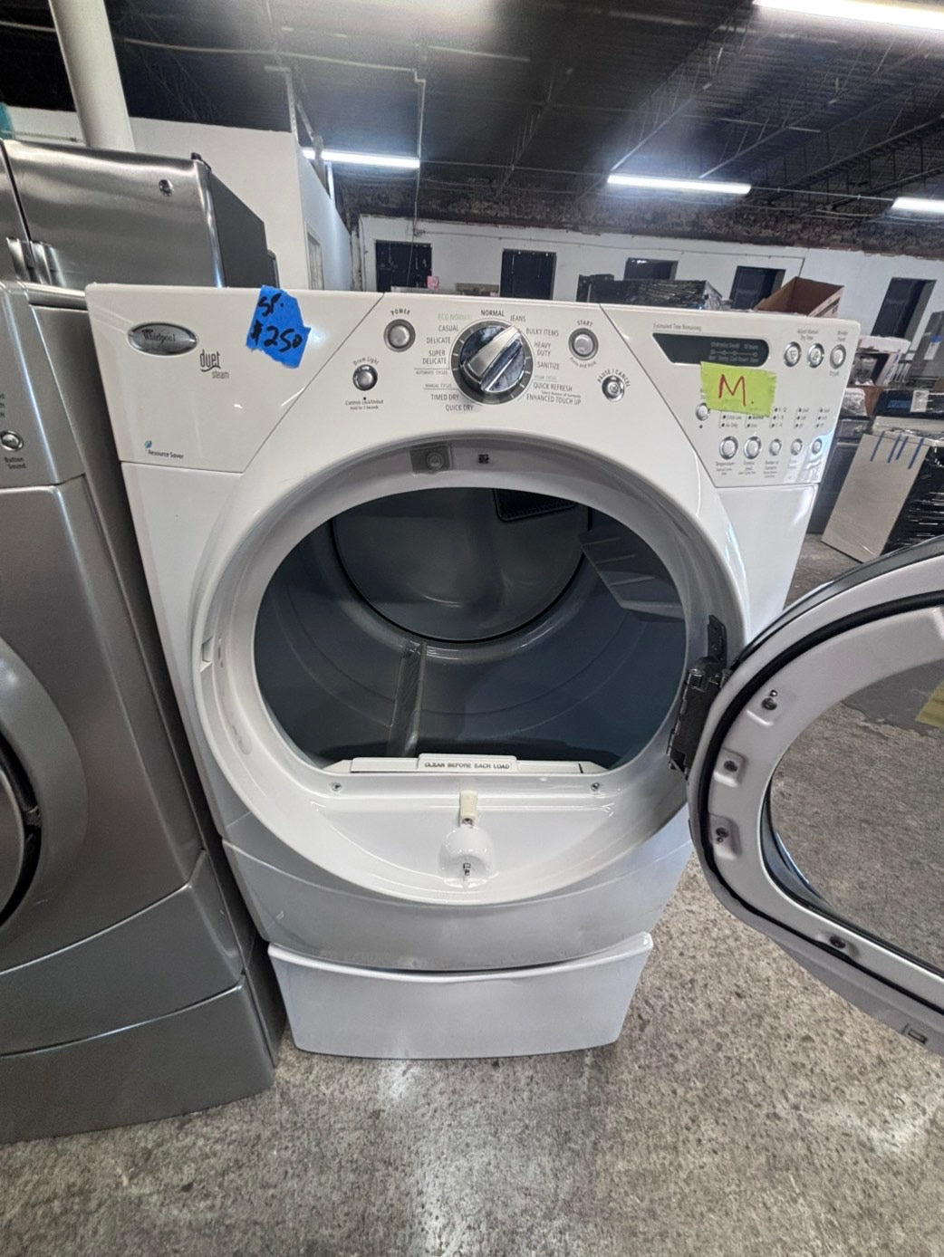 >*july 4th 🇺🇸🔥whirlpool Dryer electric 220v in white front load w/pedestal extra storage  drum large capacity 27" refurbished #EDPL15B