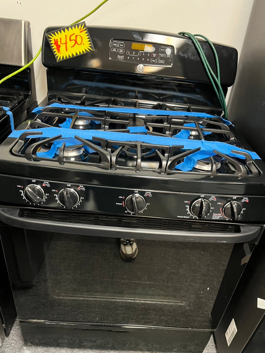 GE Gas range 5 burner bake broil hi/lo self clean in Black Refurbished 30" #GRB23L
