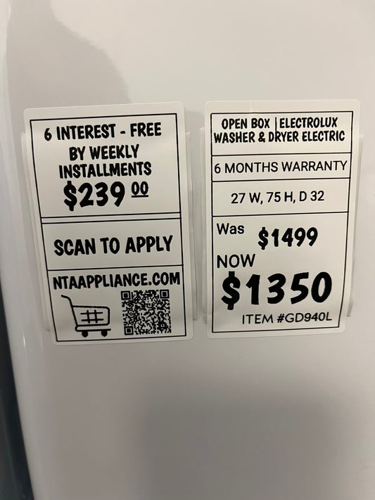 ~ Open Box 📦 Electrolux gas 27” wash-tower (washer & dryer) large capacity one unit staked #GD940L