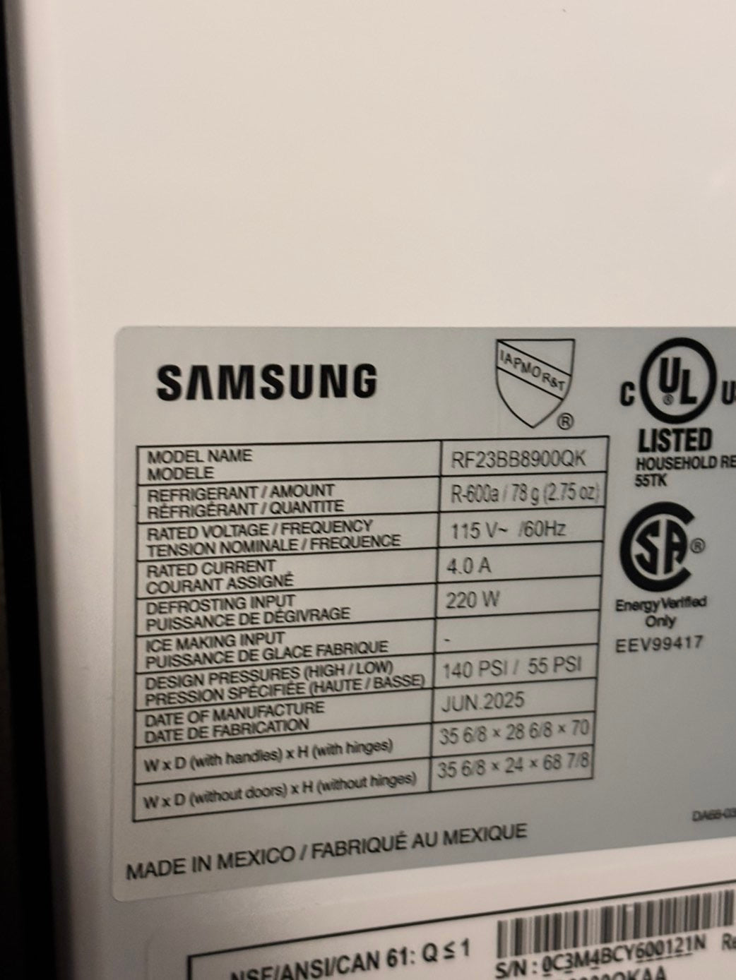 >new open box   Samsung Bespoke 23 cu. ft. Counter Depth 4-Door French Door Refrigerator in Stainless Steel with Family Hub in Charcoal Glass #RFFH8Z41B