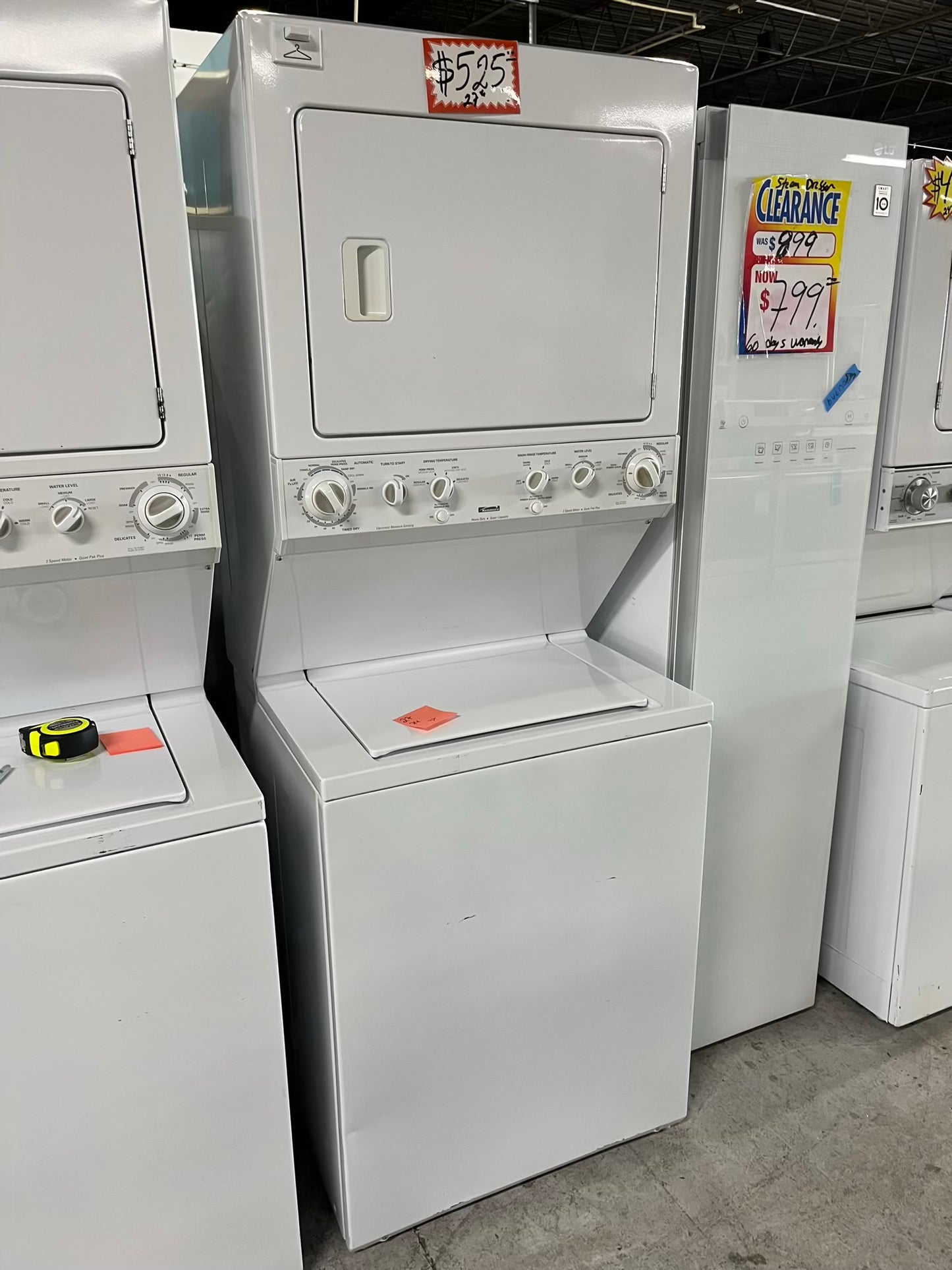 - Kenmore stacked laundry center Electric 220v washer & dryer set in white 27" #LC753AB