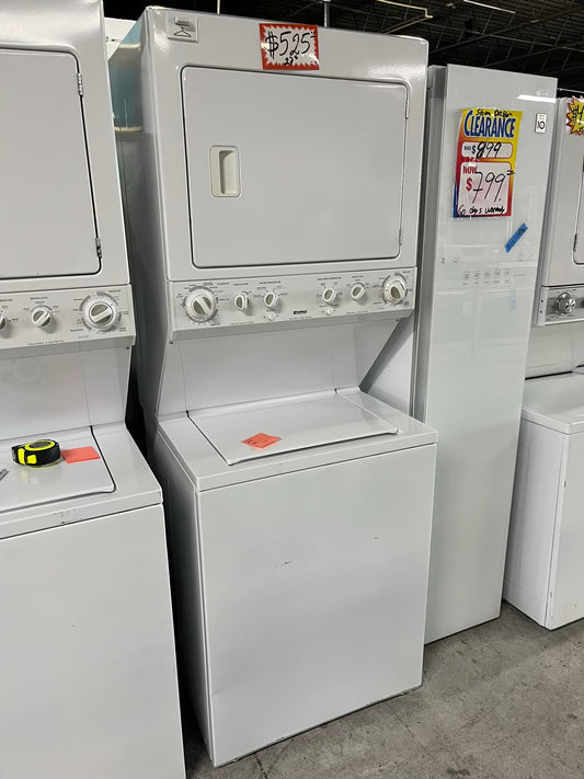 - Kenmore stacked laundry center Electric 220v washer & dryer set in white 27" #LC753AB