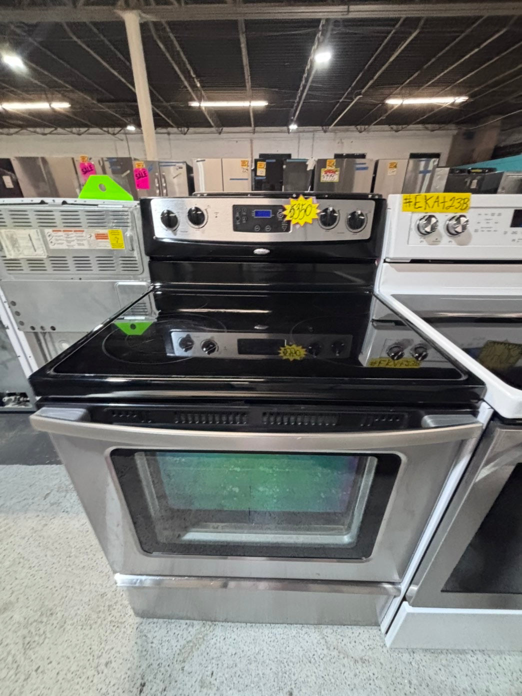 >* whirlpool electric 220v glass top range bake Broil roast self clean stainless steel 30" Refurbished #EMK112B