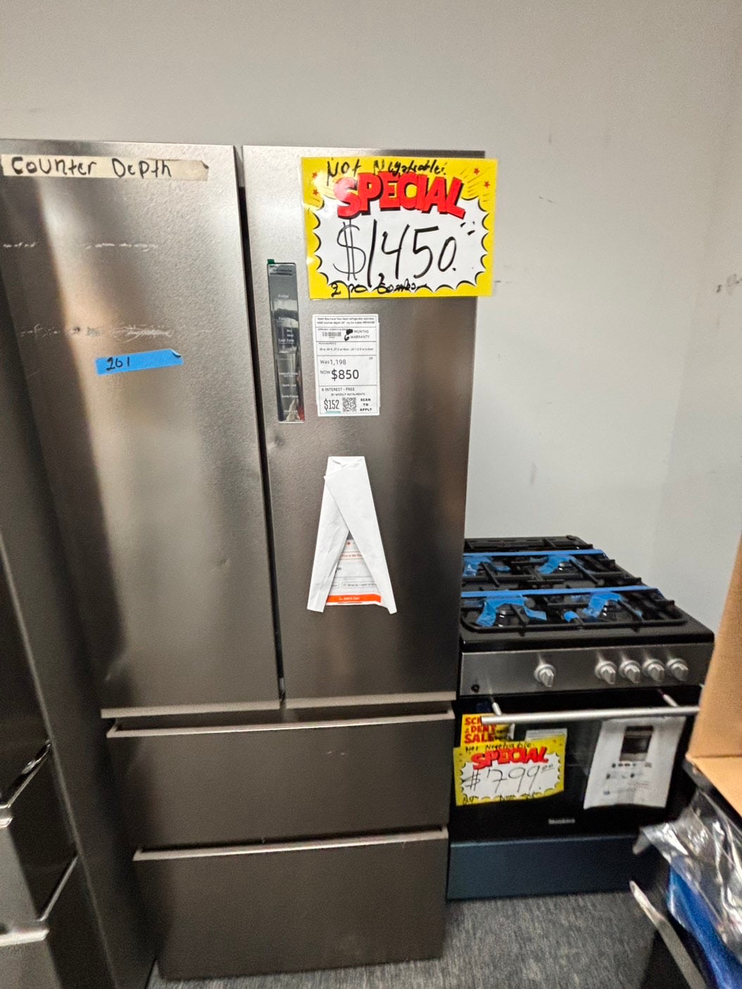 >Open Box 📦 Scratch & Dent 2pc. Combo stove 24” Bloomberg & fridge Haier four door refrigerator stainless steel counter depth 28" no ice maker #RF492KB2PC.