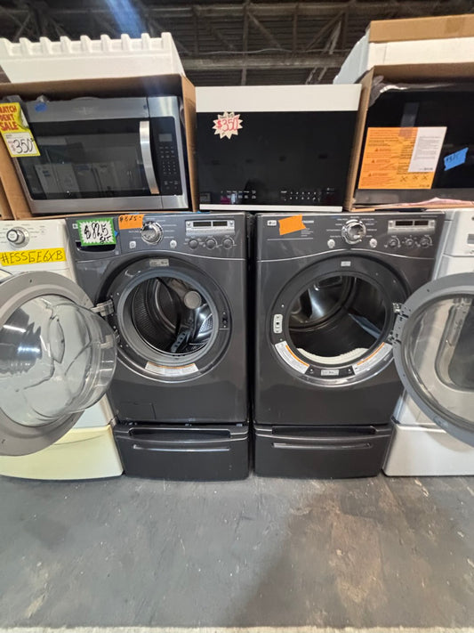 }LG used- refurbished front load electric 220v dryer & washer large  capacity with pedestals in gray color 27” #FLSGTV7B