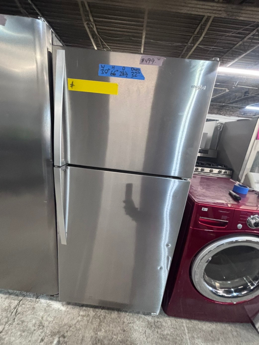 >*Whirlpool top freezer refrigerator stainless steel used-refurbished 30" #RP6W19B