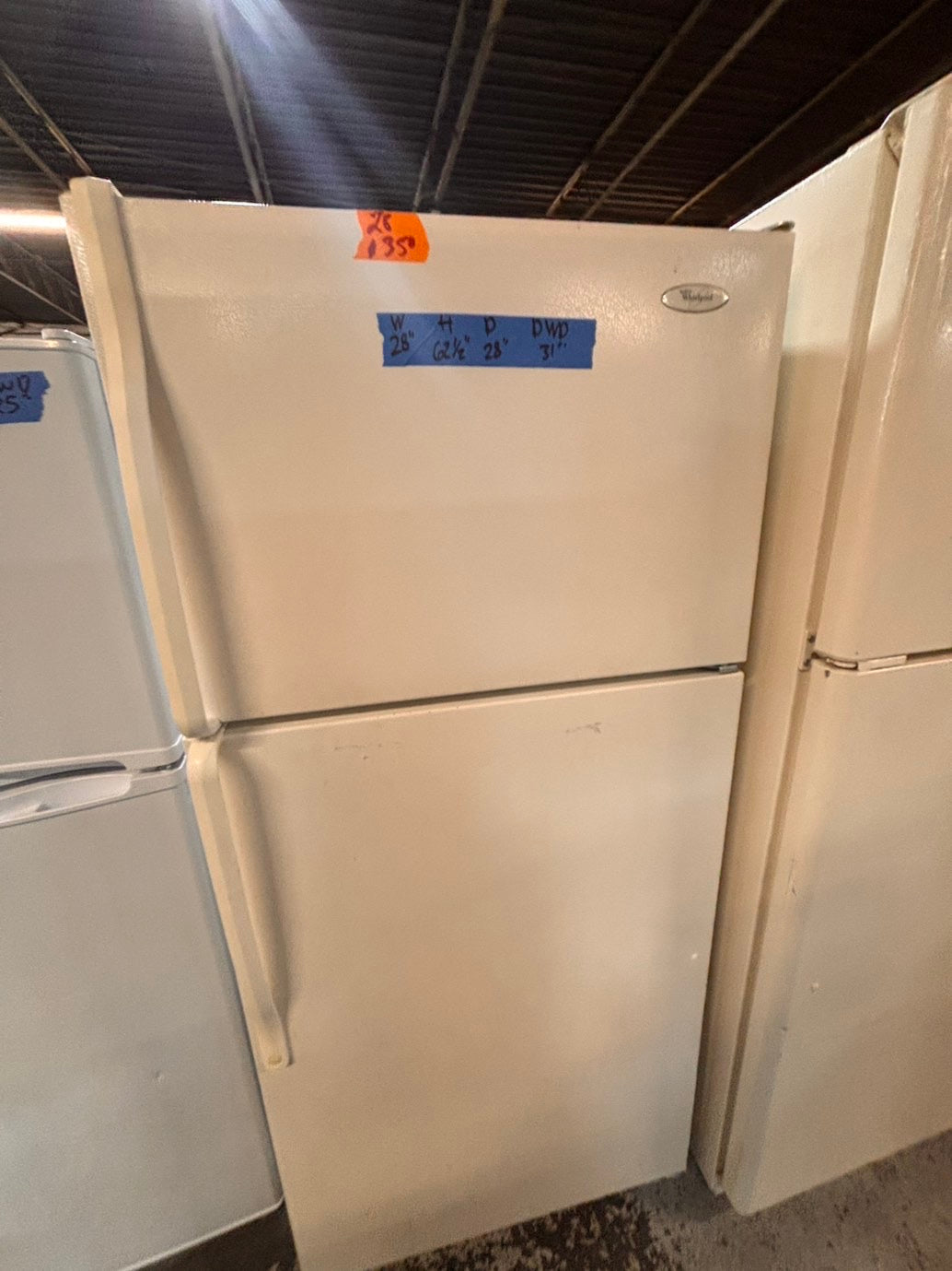 >*28”wide x 62h whirlpool top freezer fridge white working 💯 used-refurbished #RWC5YSB