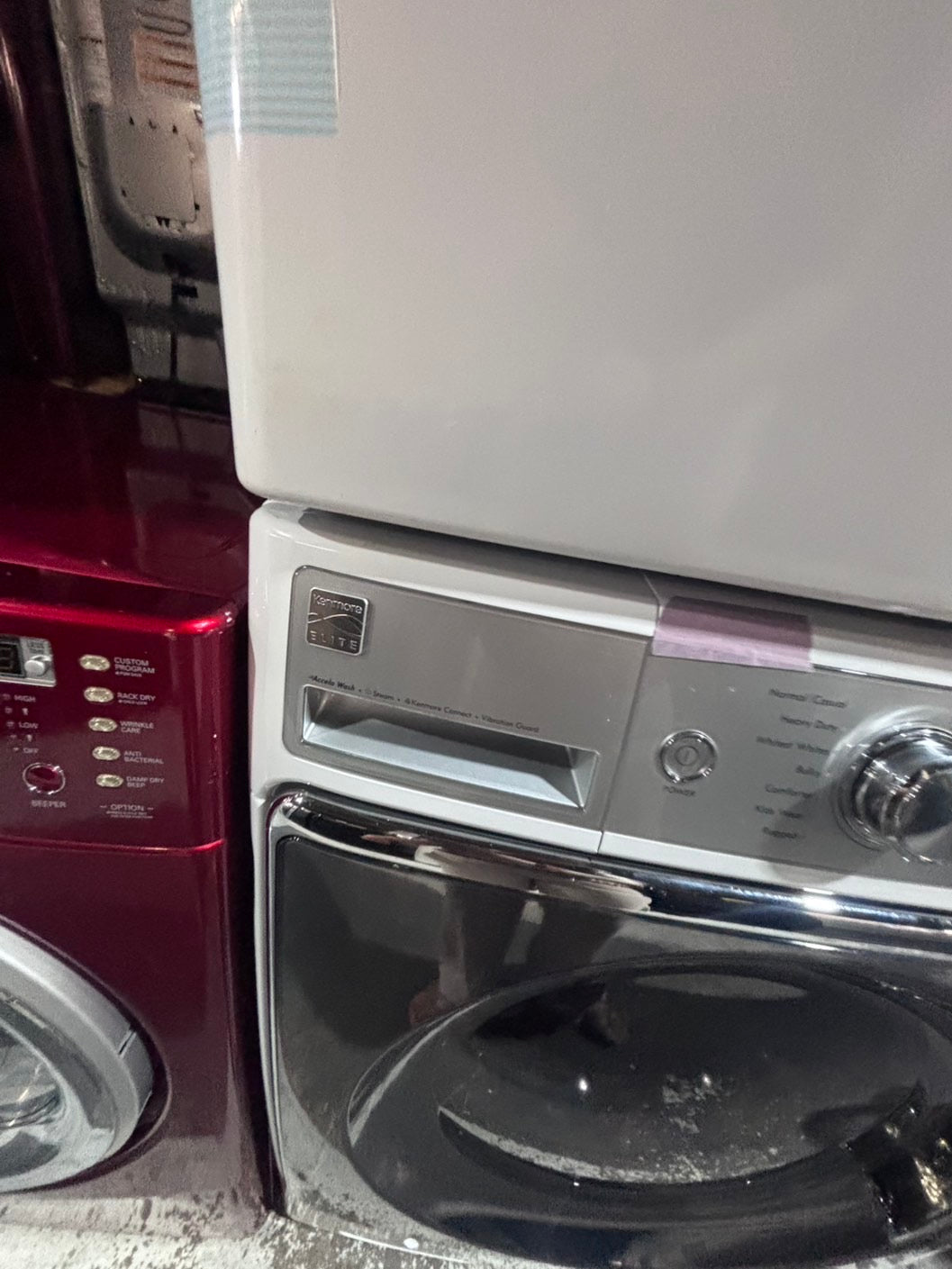 >*special🔥used great condition 29”refurbished kenmore washer & dryer set white color ,electric front load jumbo size stackable or side by side stainless steel drum 29" #WKM5S9B