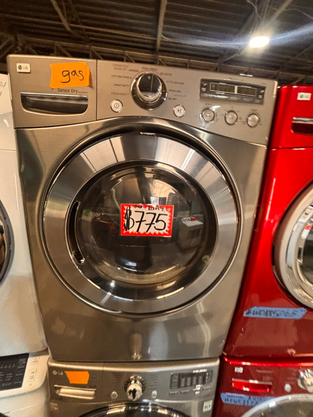 }}LG GAS  washer large capacity& dryer steam set front load stackable or side by side gray-silver 27” working 💯 with warranty !   used-Refurbished #LGSQ77SET