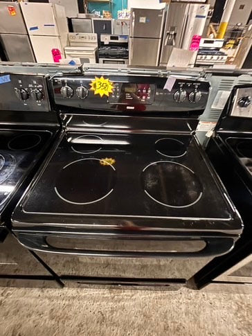 >kenmore Glass Top electric stove black bake broil 4 burner Self clean 30” black used-Refurbished #ELKT61B