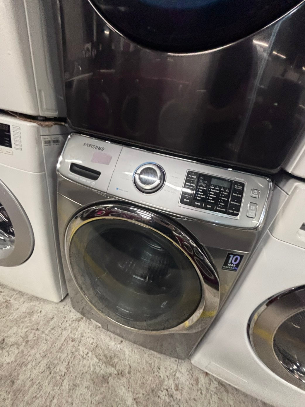 >*Mix & match Samsung dark gray  washer & gas dryer set front load stackable or side by side  27” in used Gas  -Refurbished #SGA64WB