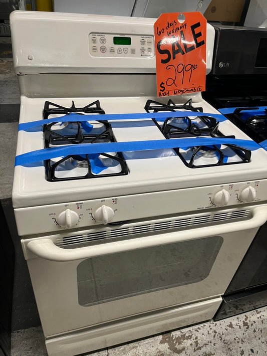 GE Gas range 4 burner bake Temp Recall broil hi/lo in off white Refurbished 30" #GRR00B