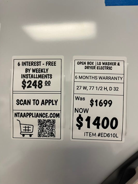 Open Box 📦 LG electric 220v washer & dryer set front load stackable #ED610L
