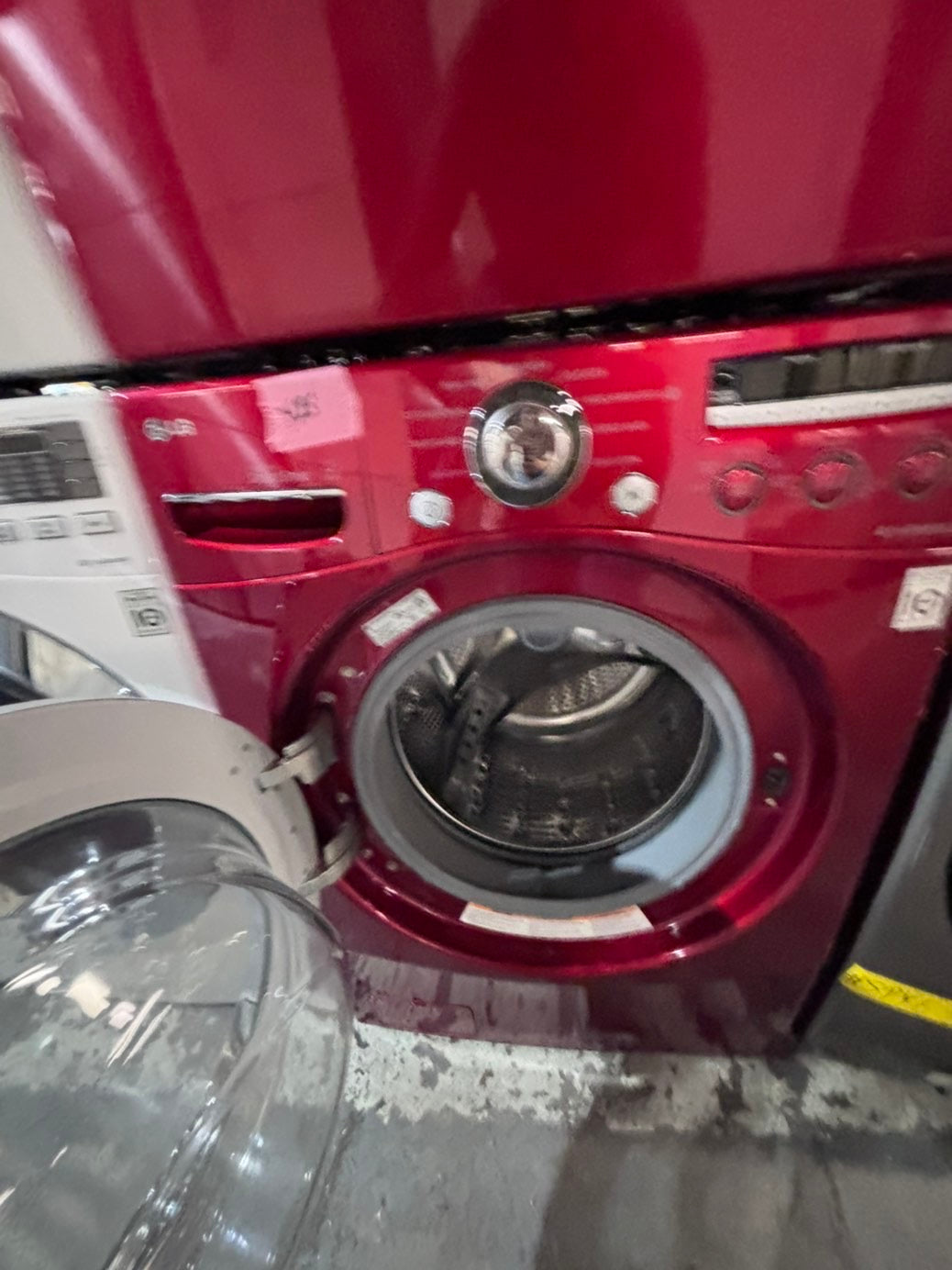 >* LG washer & dryer set electric 220v front load stackable or side by side - sensor dry in red color #LERA5SET