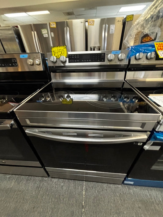 Samsung glass top electric range Air-fry 220v 5 burner warm zone convection bake roast broil steam clean Refurbished 30" #ESS534AL